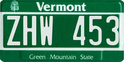 VT license plate ZHW453