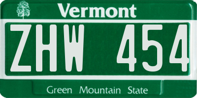 VT license plate ZHW454