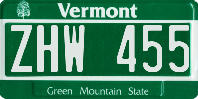 VT license plate ZHW455