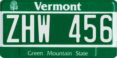 VT license plate ZHW456
