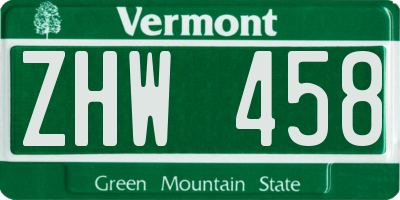 VT license plate ZHW458