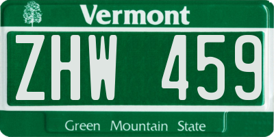 VT license plate ZHW459