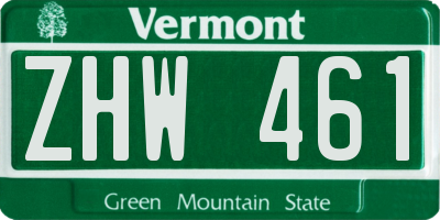 VT license plate ZHW461