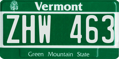 VT license plate ZHW463