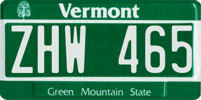 VT license plate ZHW465