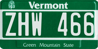 VT license plate ZHW466