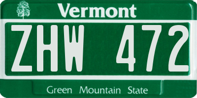 VT license plate ZHW472