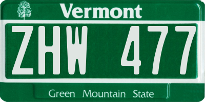 VT license plate ZHW477