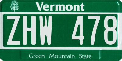 VT license plate ZHW478
