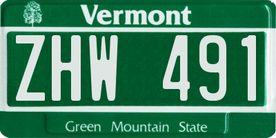 VT license plate ZHW491
