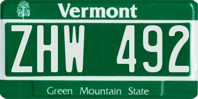 VT license plate ZHW492