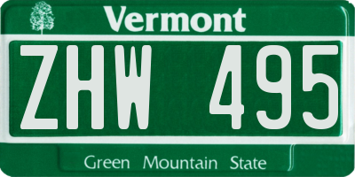 VT license plate ZHW495