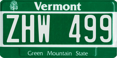 VT license plate ZHW499