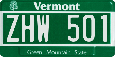 VT license plate ZHW501