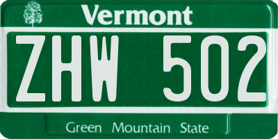 VT license plate ZHW502
