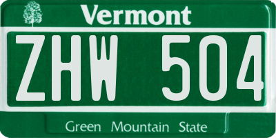 VT license plate ZHW504