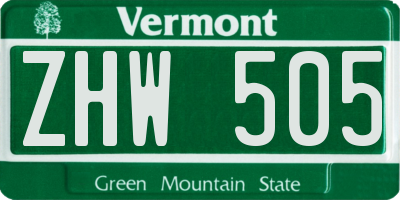 VT license plate ZHW505