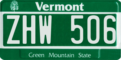 VT license plate ZHW506