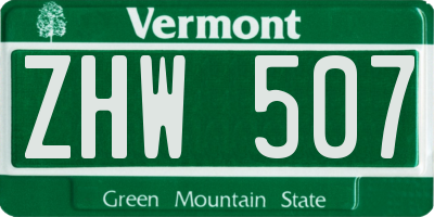 VT license plate ZHW507