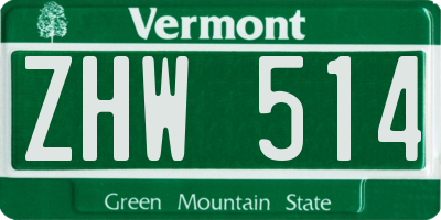VT license plate ZHW514