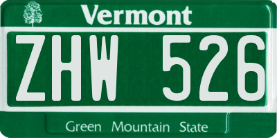 VT license plate ZHW526