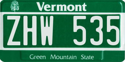 VT license plate ZHW535