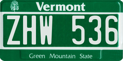 VT license plate ZHW536