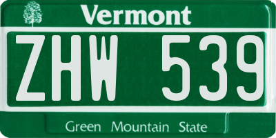 VT license plate ZHW539