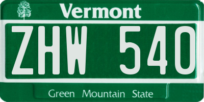 VT license plate ZHW540