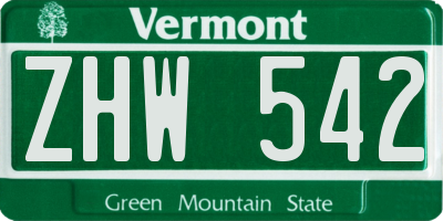 VT license plate ZHW542