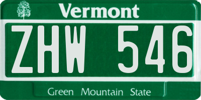 VT license plate ZHW546