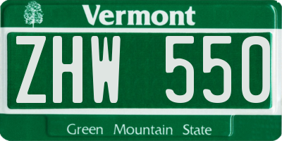 VT license plate ZHW550