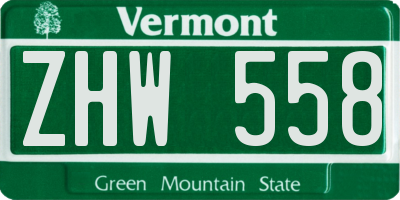 VT license plate ZHW558