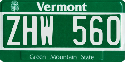 VT license plate ZHW560