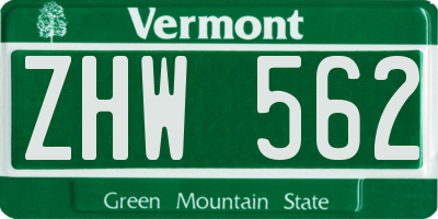 VT license plate ZHW562