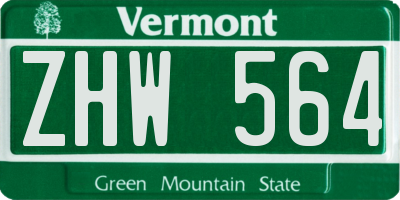 VT license plate ZHW564