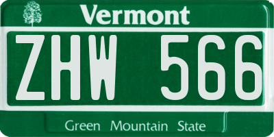 VT license plate ZHW566