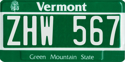 VT license plate ZHW567