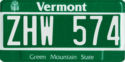 VT license plate ZHW574