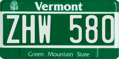 VT license plate ZHW580