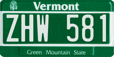 VT license plate ZHW581