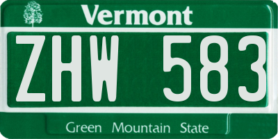 VT license plate ZHW583