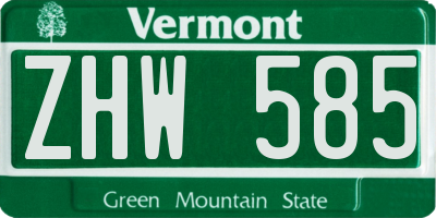 VT license plate ZHW585