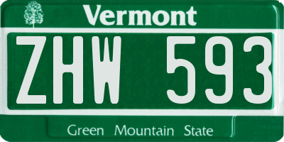 VT license plate ZHW593