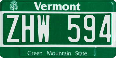 VT license plate ZHW594
