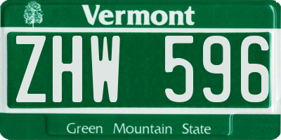 VT license plate ZHW596
