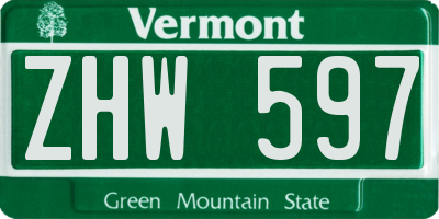 VT license plate ZHW597