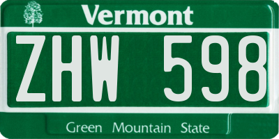 VT license plate ZHW598