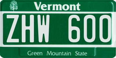 VT license plate ZHW600