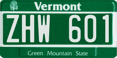 VT license plate ZHW601